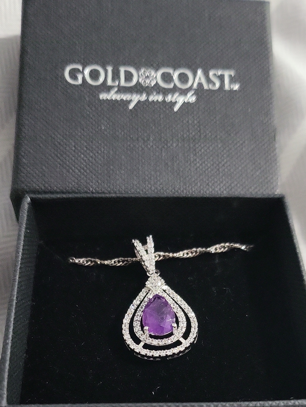 Gold Coast Silver Teardrop Purple Amethyst Pendant Necklace Platinum Plated